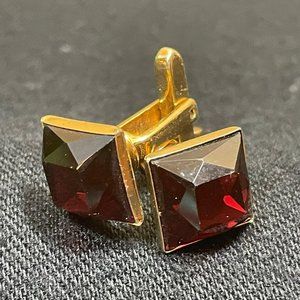 Vintage Hickok USA Classic Square Cut Garnet Cufflink Set  Signed